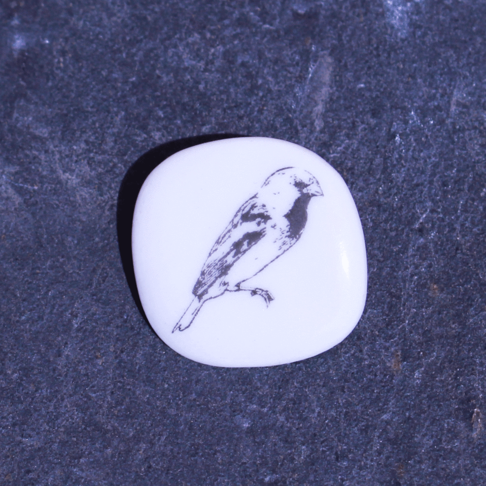 ceramic pebble sparrow brooch