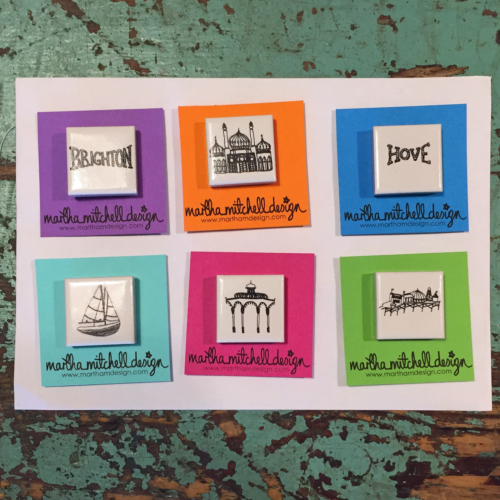 Tile magnets from Brighton and Hove illustrated by MArtha Mitchell