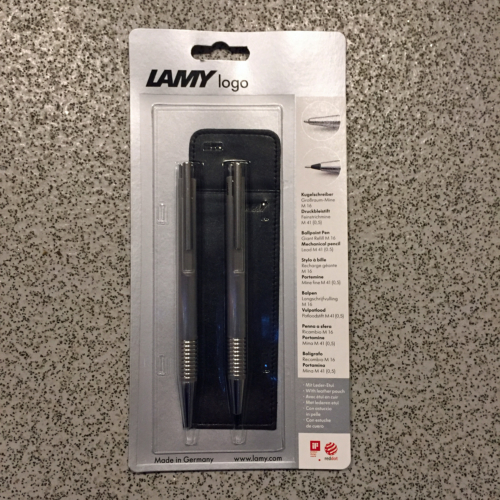 Logo twin set in a leather case by Lamy
