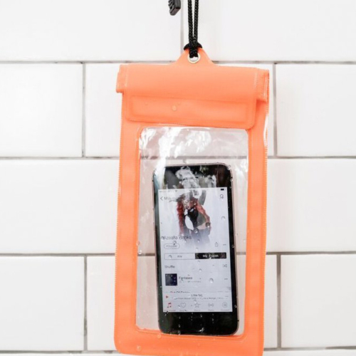 Orange waterproof phone sleeve by Kikkerland