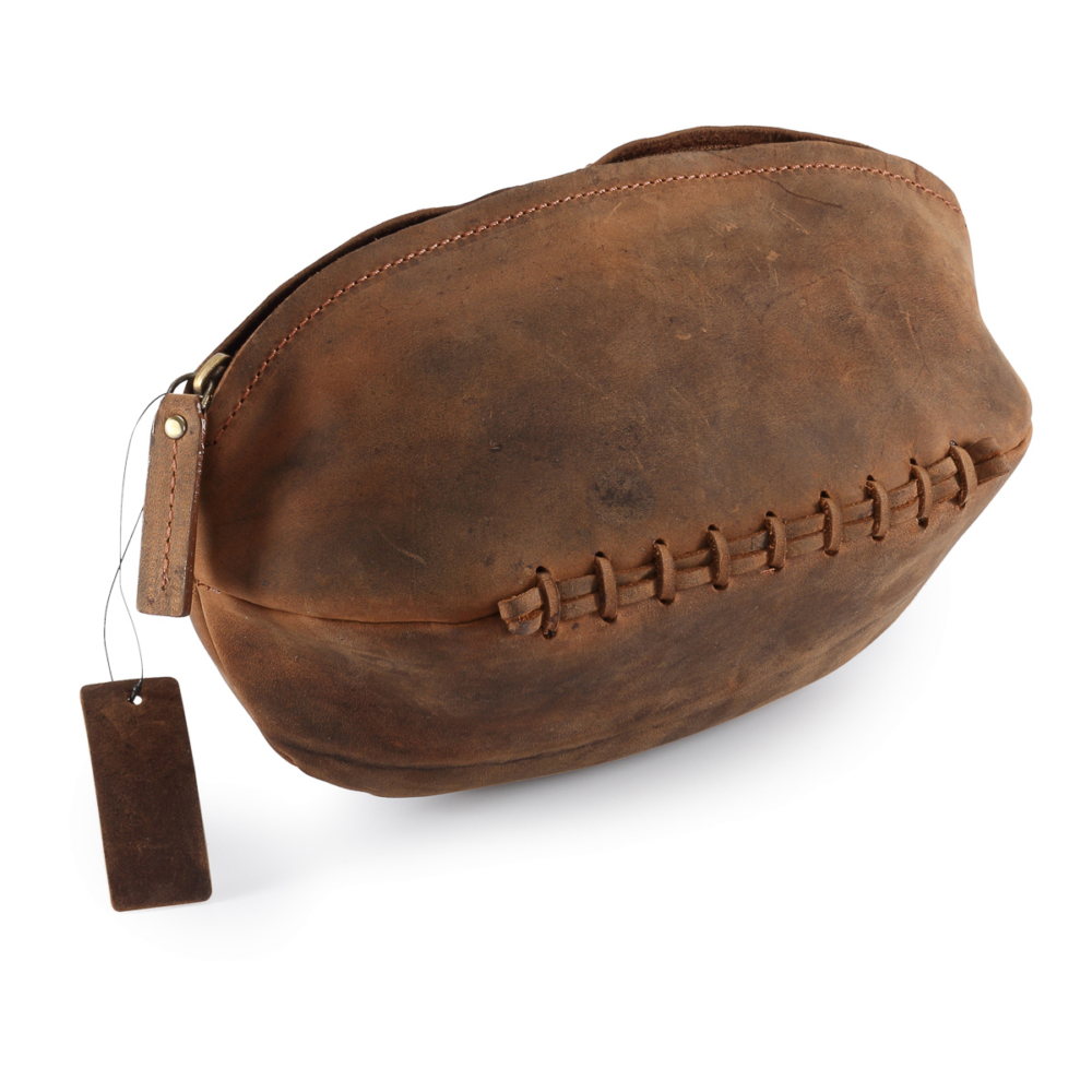 Distressed Leather Rugby Ball Wash Bag