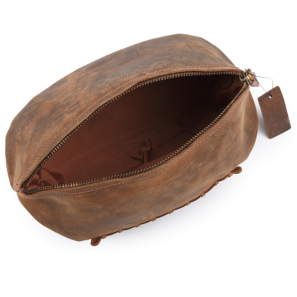 Leather rugby ball wash bag by Hydestyle