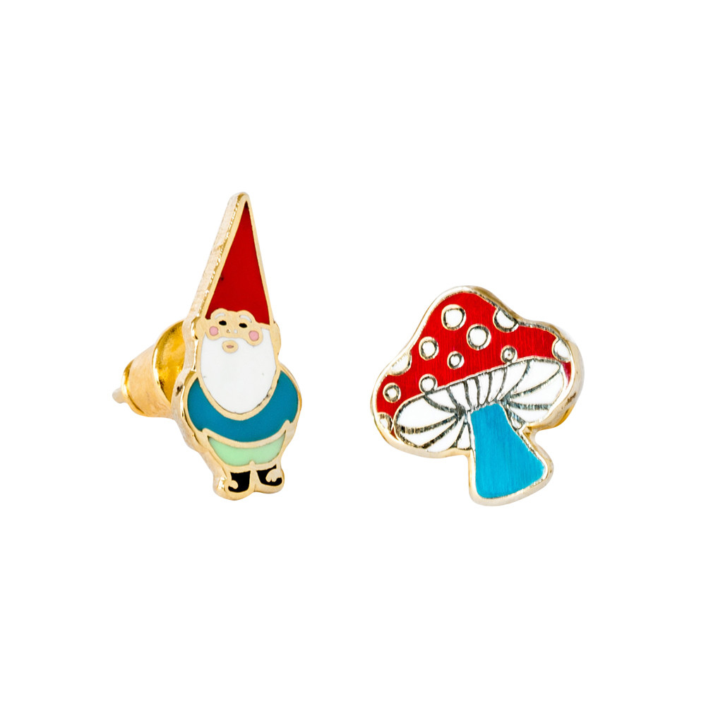 gnome and mushroom mis matched earrings by yellow owl workshop