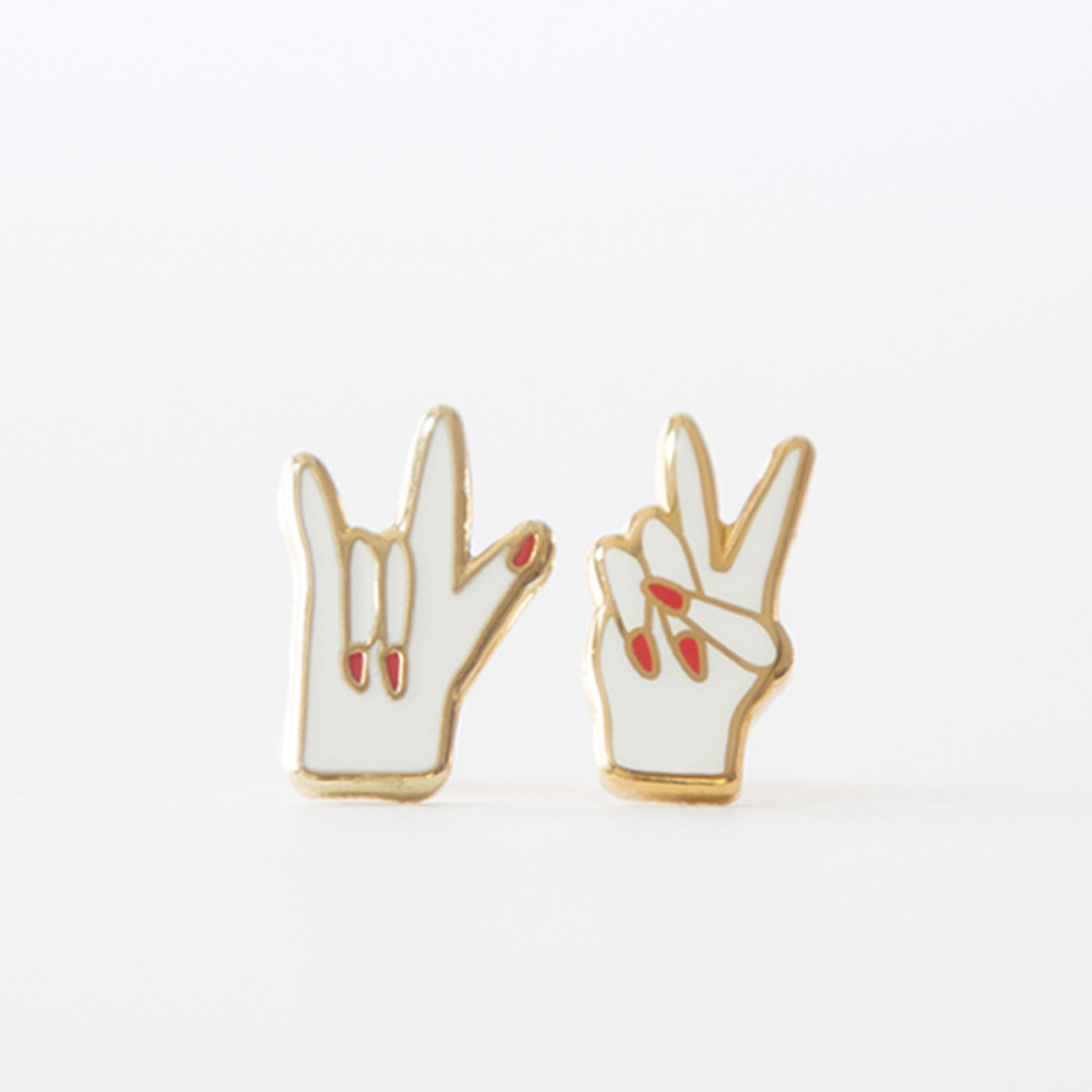 peace and love mis matched earrings by yellow owl workshop