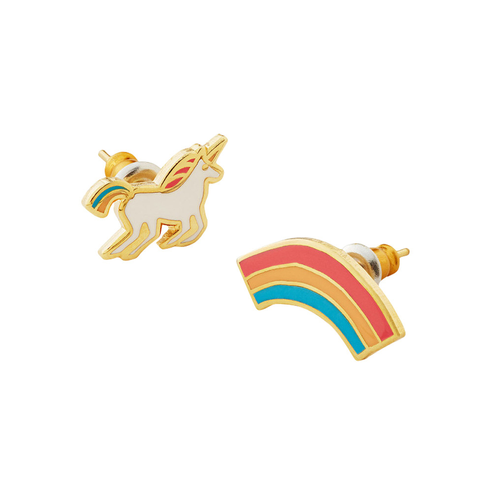 unicorn and rainbow mis-matched earrings by yellow owl workshop