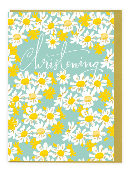 Christening card by Noi featuring daisies.