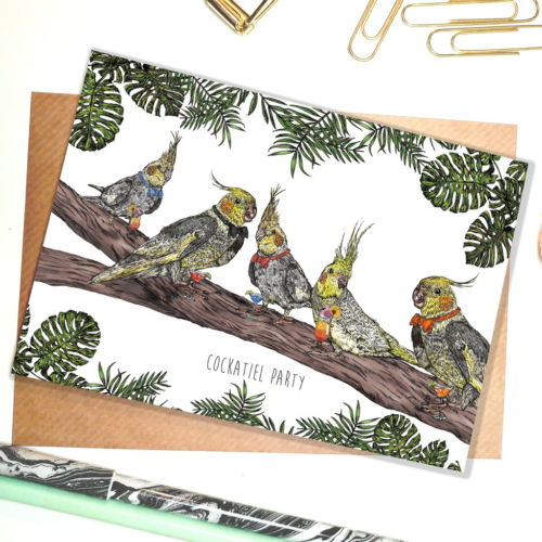 cockatiel party card by Fawn and Thistle