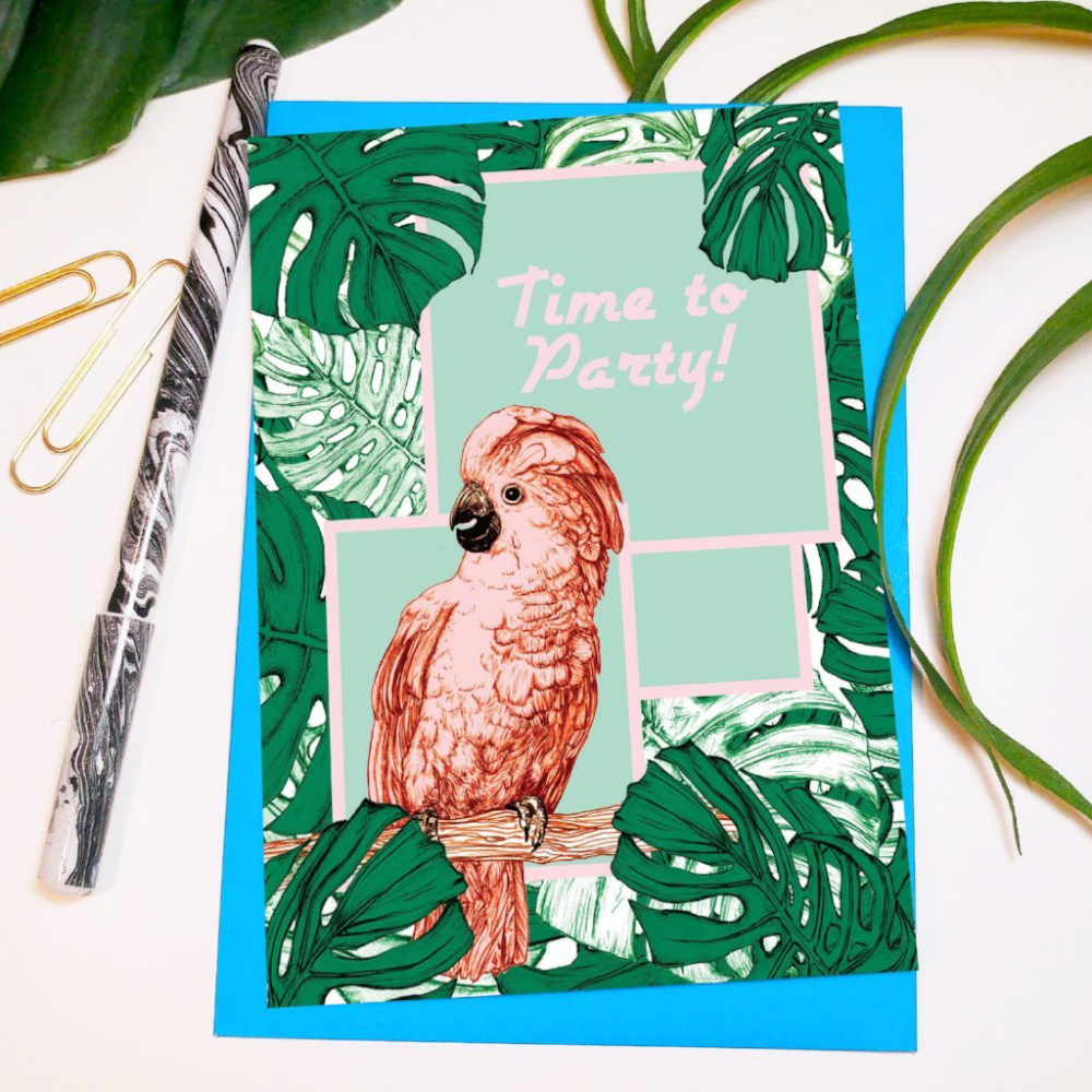 cockatoo party card by fawn and thistle