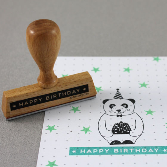 wooden stamp label happy birthday by Perlenficher