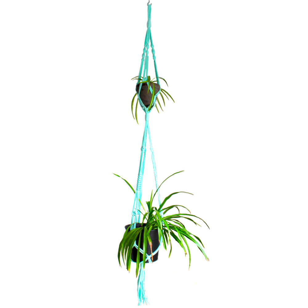 recycled macrame plant hanger double sea foam by Knotty