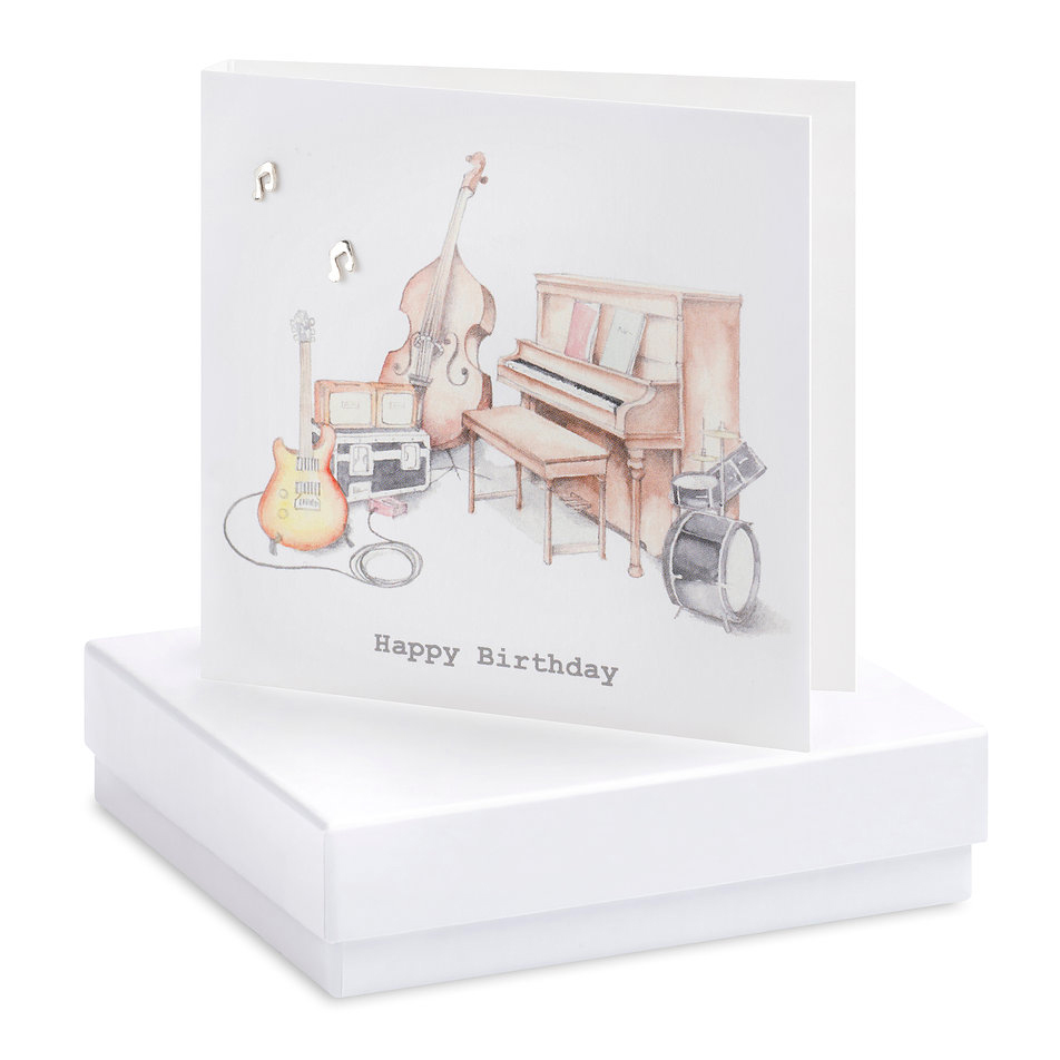 musical notes earrings on birthday card by crumble and core