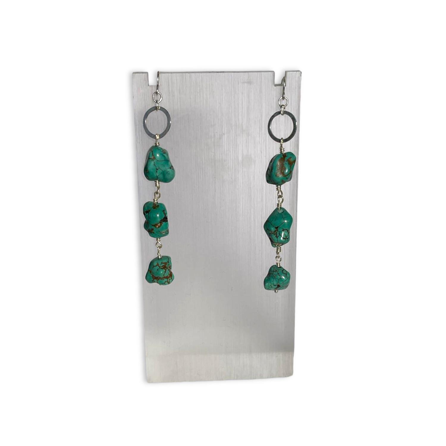 MSJ113 Long Turquoise nuggets earrings by MAdeleine Spencer Jewellery