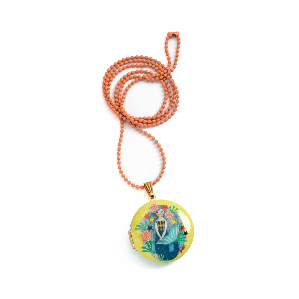 djeco lovely surprise locket mermaid charm necklace