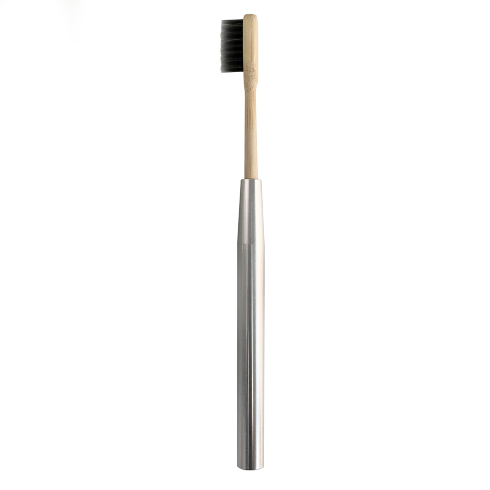 bamboo toothbrush silver with replacement brush by cookut
