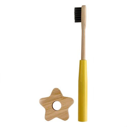 children bamboo toothbrush yellow by cookut