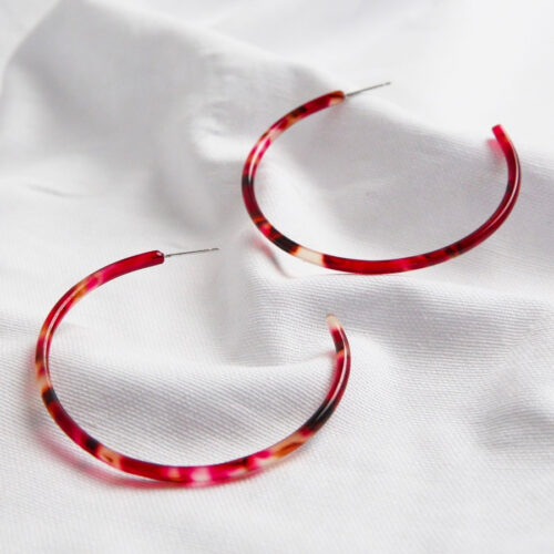 Large Tortoiseshell resin hoop earrings red by Lisa Angel