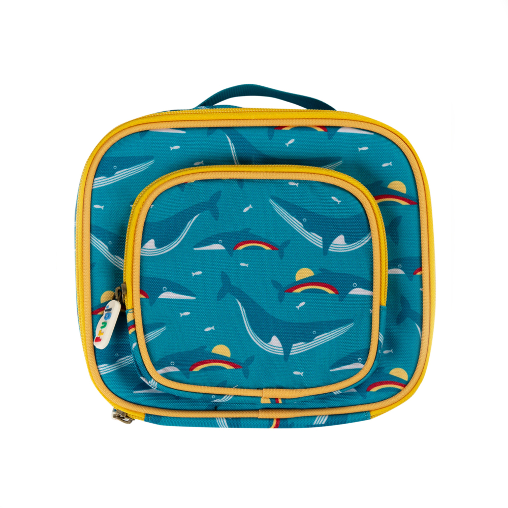 pack a snack lunch bag rainbow whales by Frugi