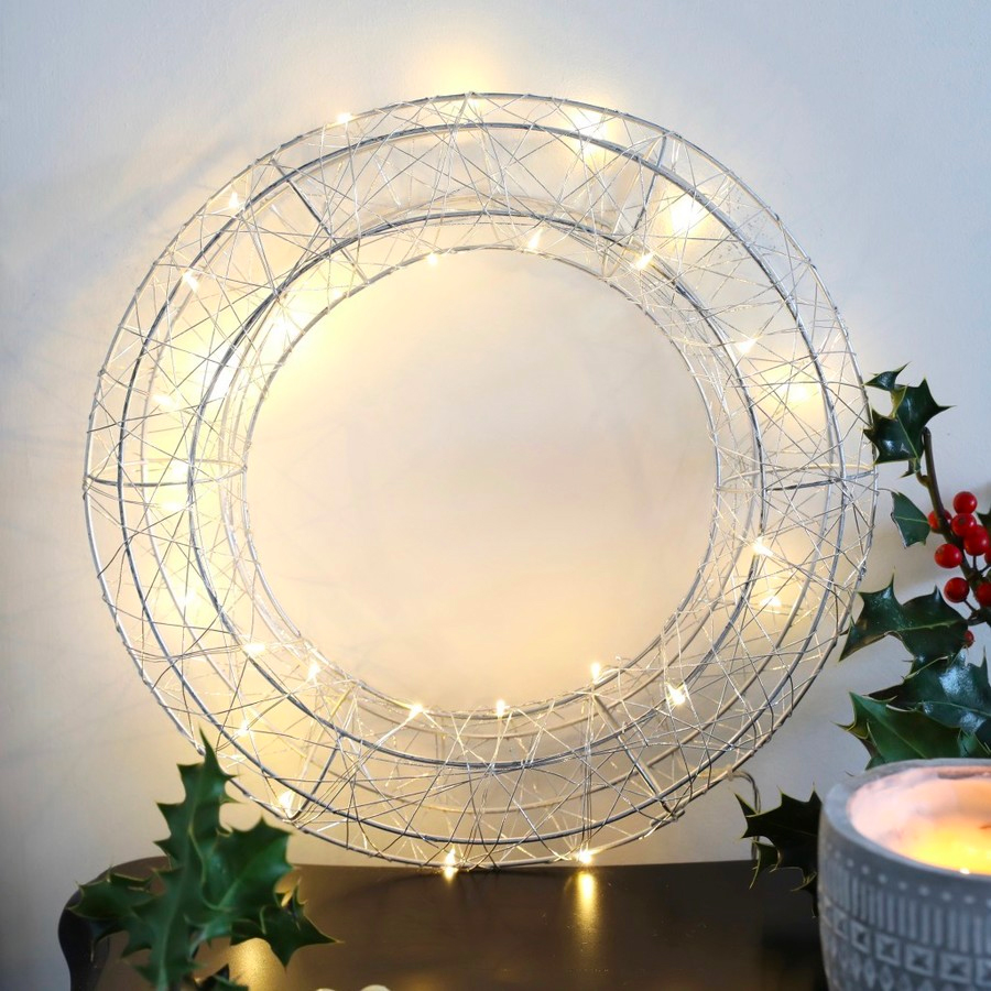 silver led wire wreath light by lisa angel