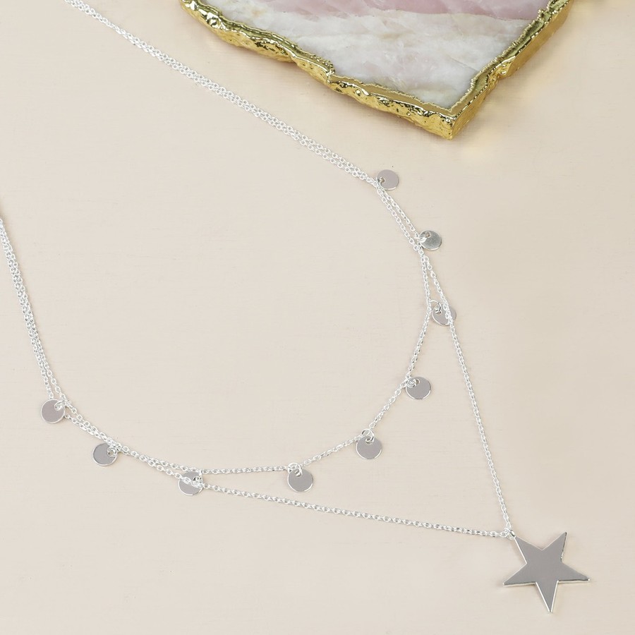 silver double layer star necklace by lisa angel