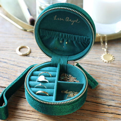 starry night velvet teal mini round jewellery travel case by lisa angel