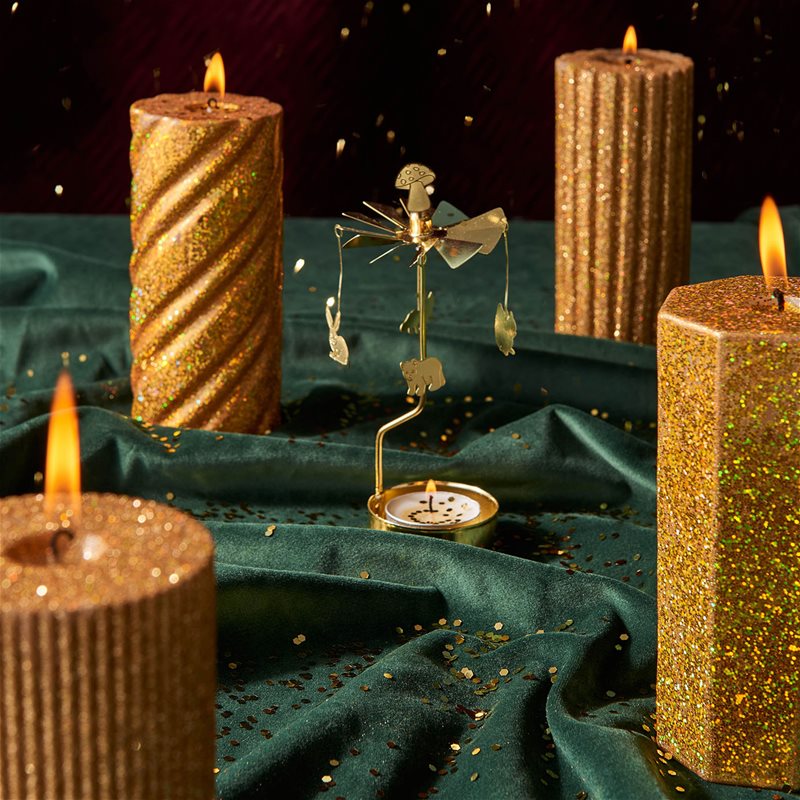 gold glkitter pillar candle collection by & klevering