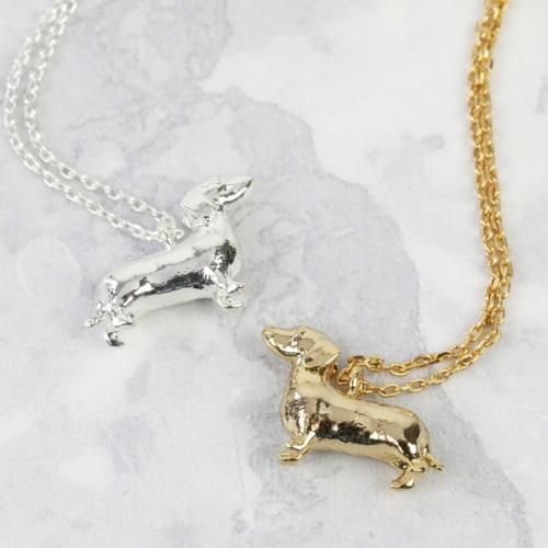 sausage dog necklace in silver and gold by Lisa Angel