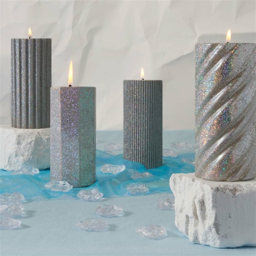 silver glitter pillar candle range by &klevering