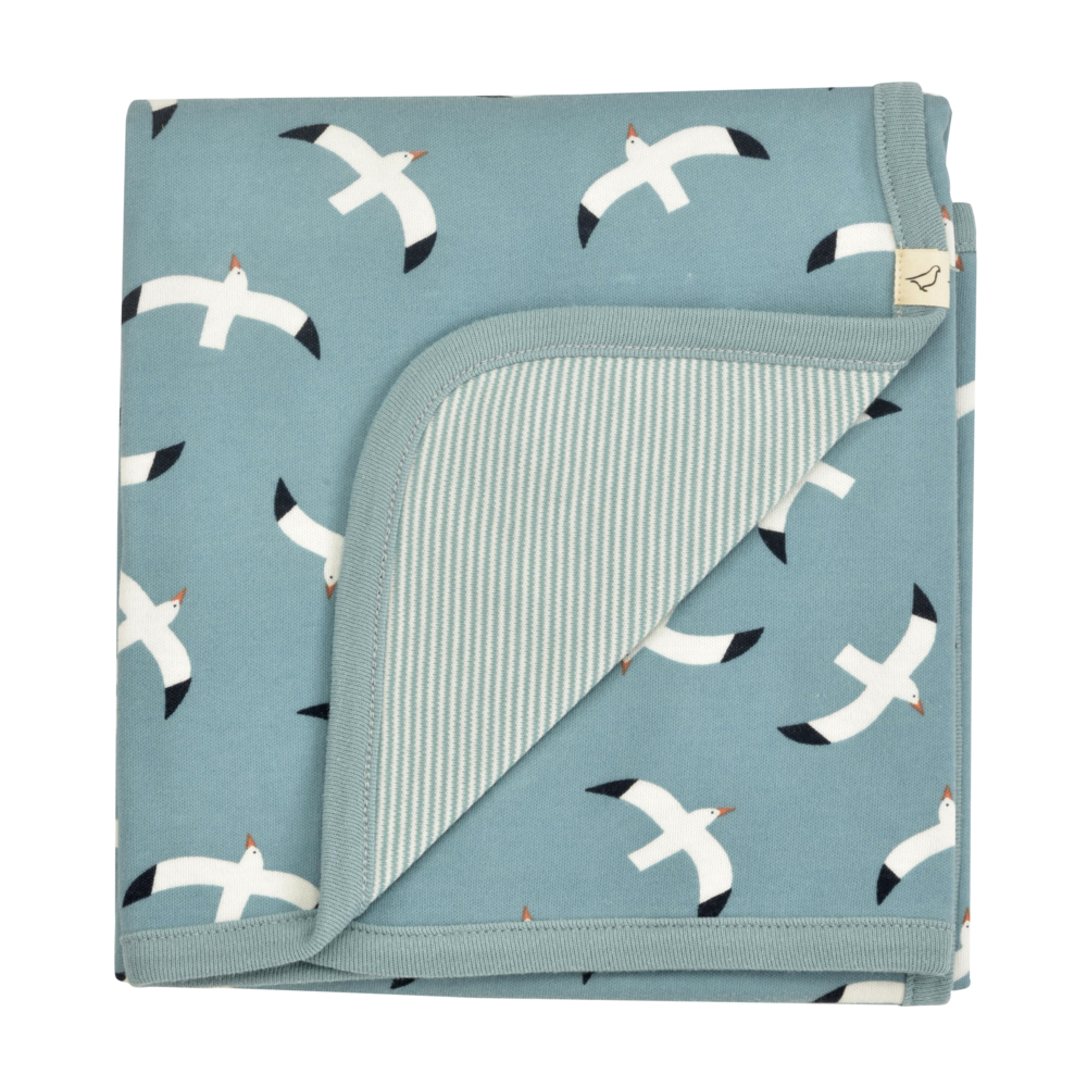 reversible baby blanket seagulls turquoise by Pigeon Organics SS21