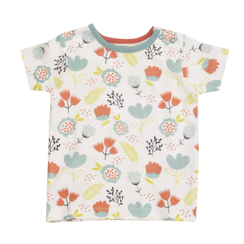 short sleeves T-Shirt Flowers Turquoise by Pigeon Organics SS21