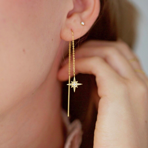 moon and star chain drop earrings