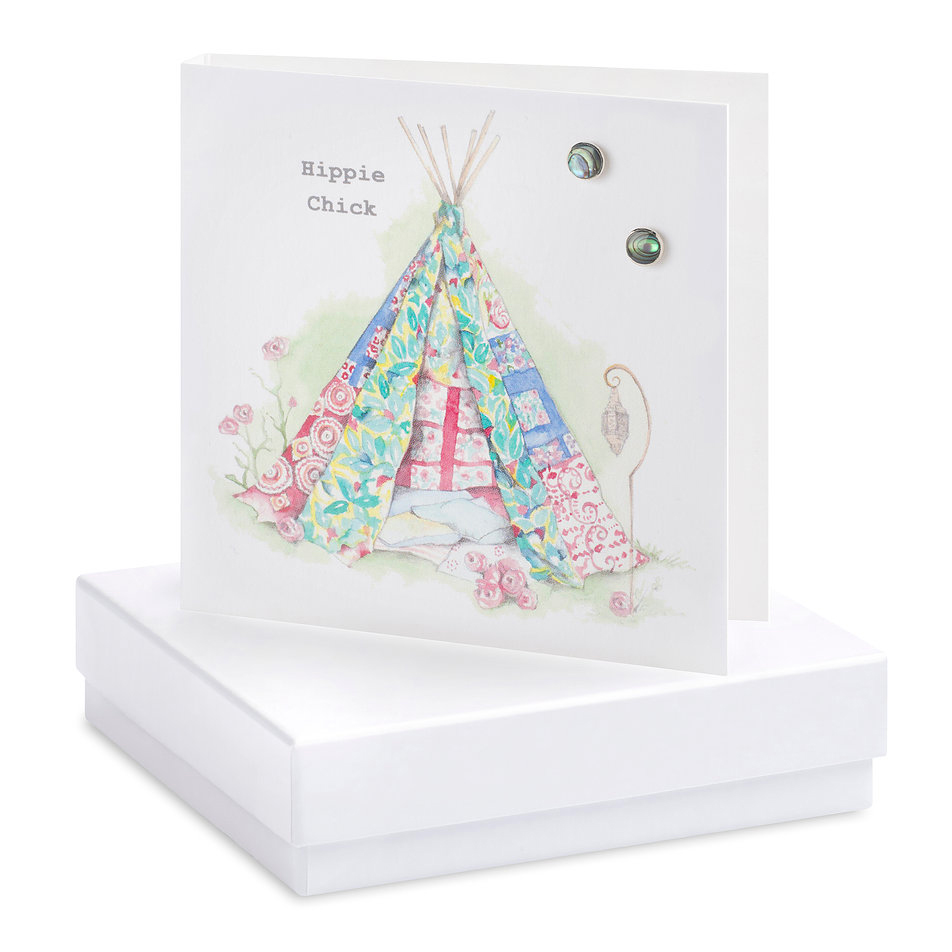 alabone studs earrings on hippie chicks tent card by crumble and core