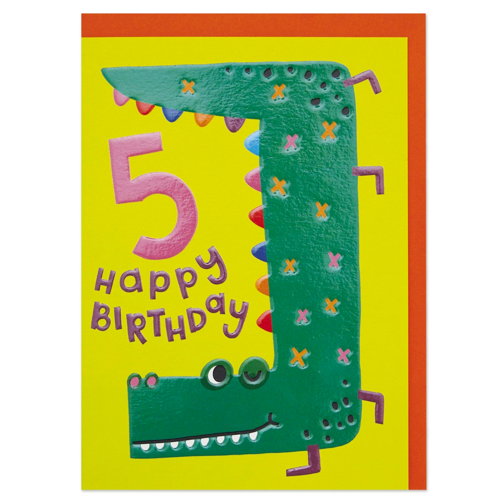 age 5 crocodile card by raspberry blossom