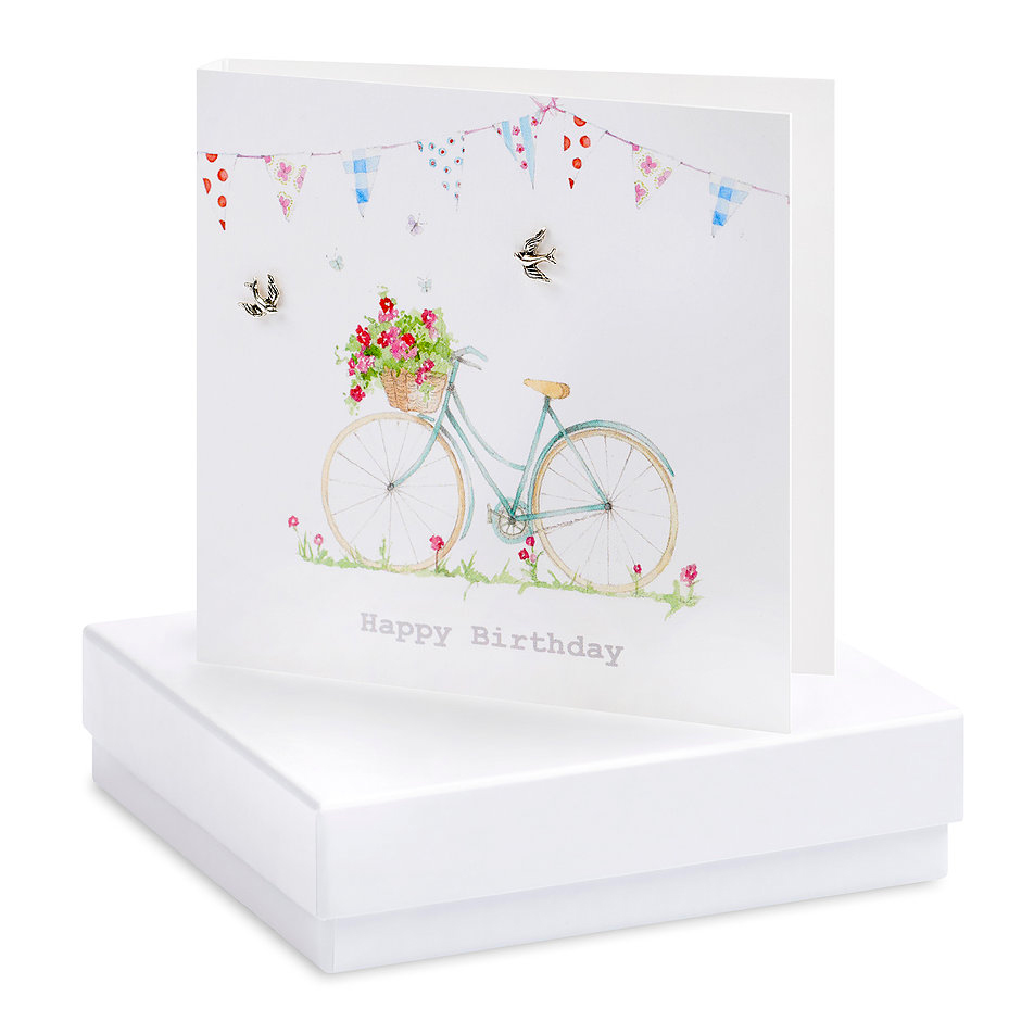 birds studs on bike birthday card by crumble and core