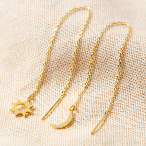 thread through moon and sun gold earrings by Lisa Angel