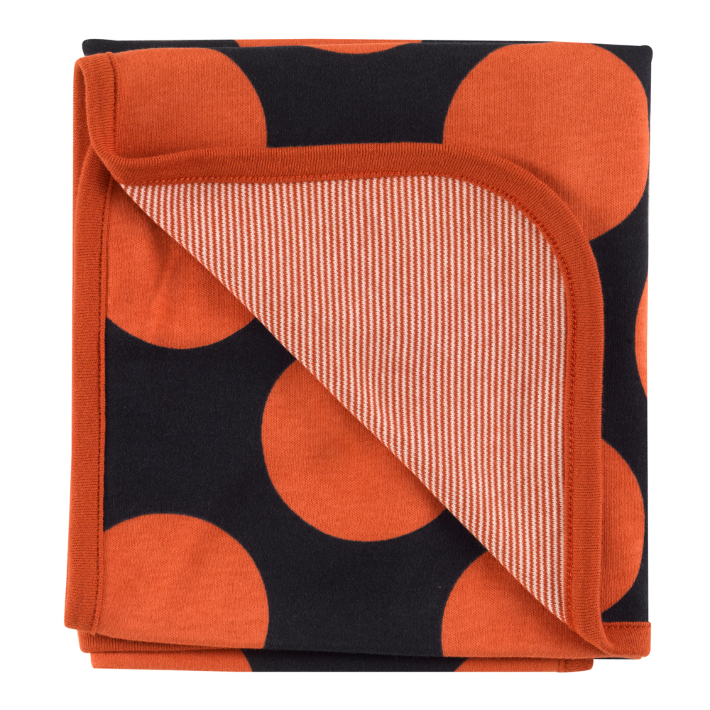 giant spots baby blanket reversible orange in organic cotton by pigeon organics AW21