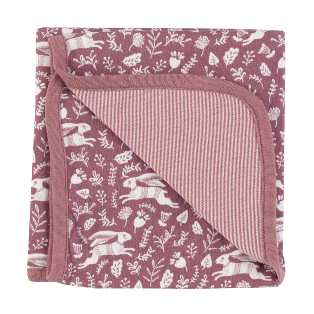 organic cotton reversible baby blanket hares rose by Pigeon Organics AW21