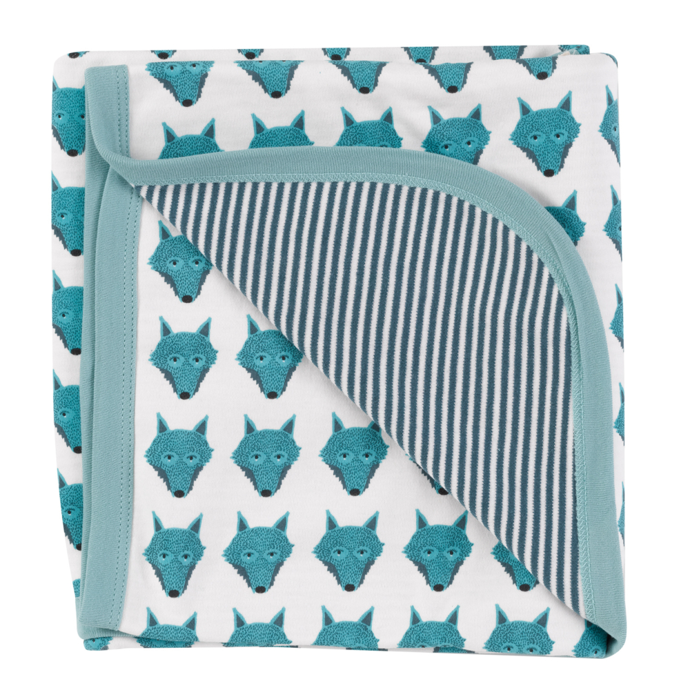 organic cotton reversible baby blanket wolf face by Pigeon Organics AW21