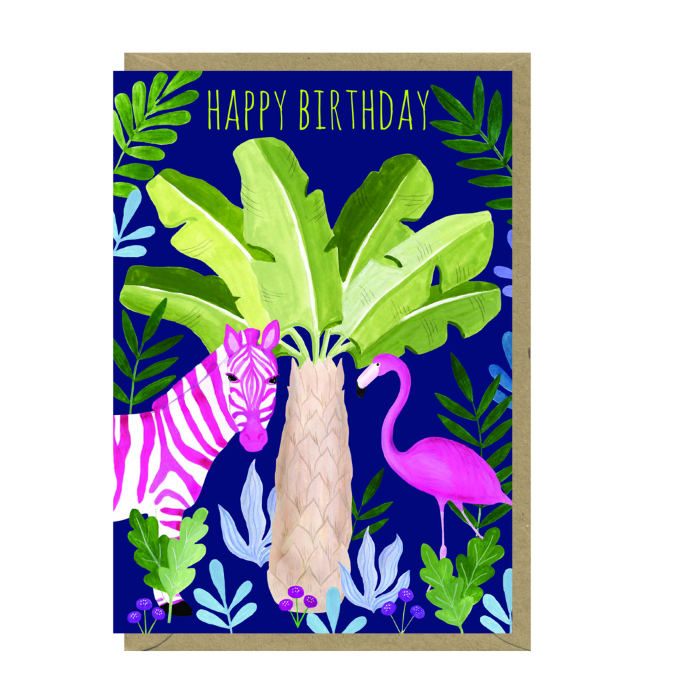 zebra and flamingo card by Bex Parkin