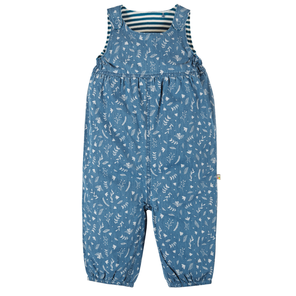meadow reversible dungarees floral chambray by Frugi AW21
