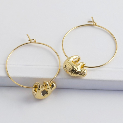 gold sloth hoop earrings by Lisa Angel