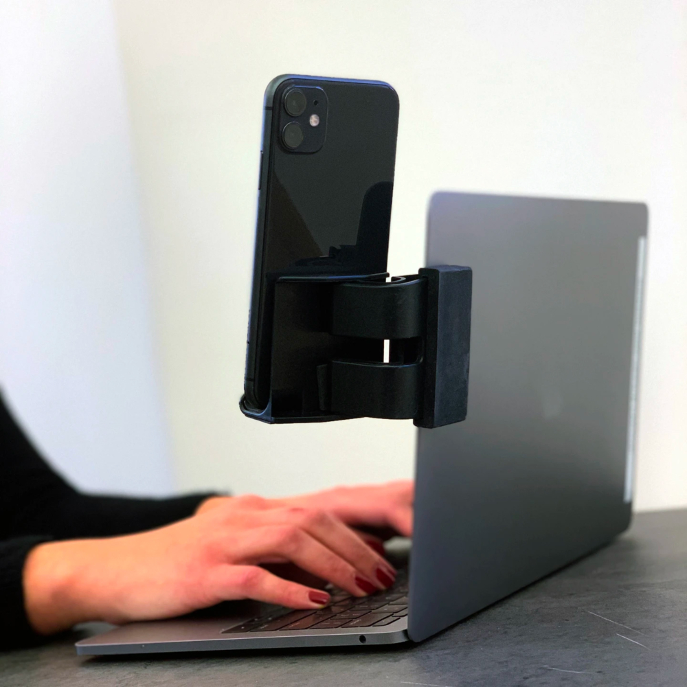 computer clip on phone stand by kikkerland
