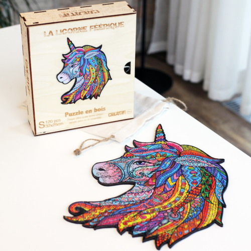 wooden jigsaw puzzle unicorn by Harmandi