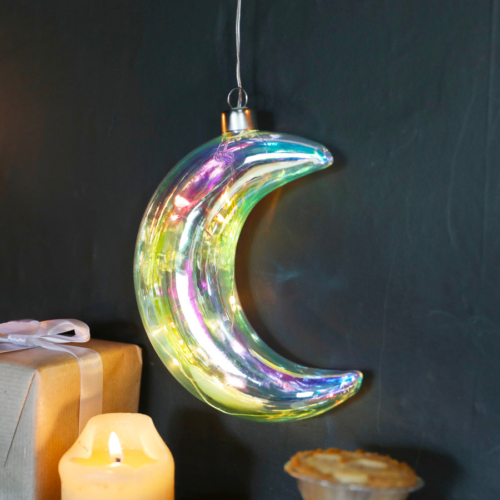 Clear iridescent LED hanging moon light by Lisa Angel