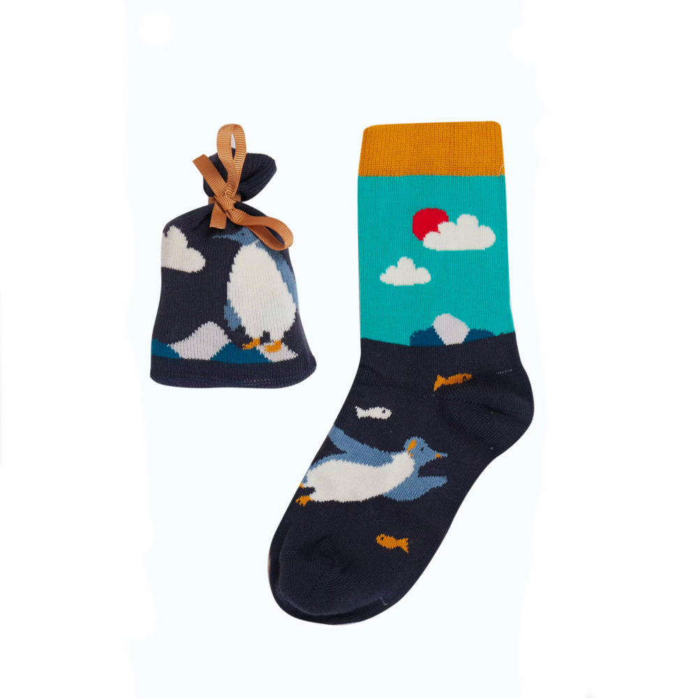 socks in a bag indigo penguin by Frugi