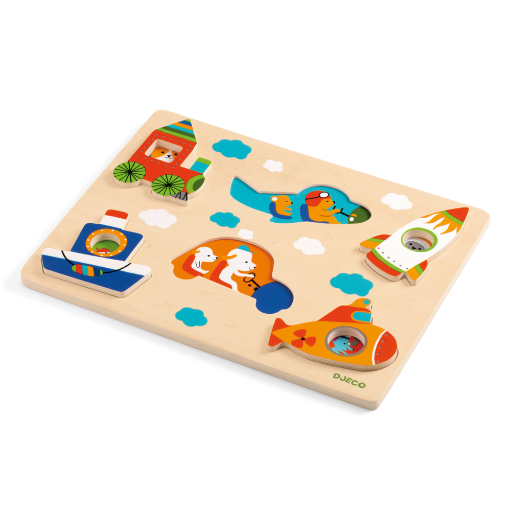 wooden puzzle coucou vroum by djeco