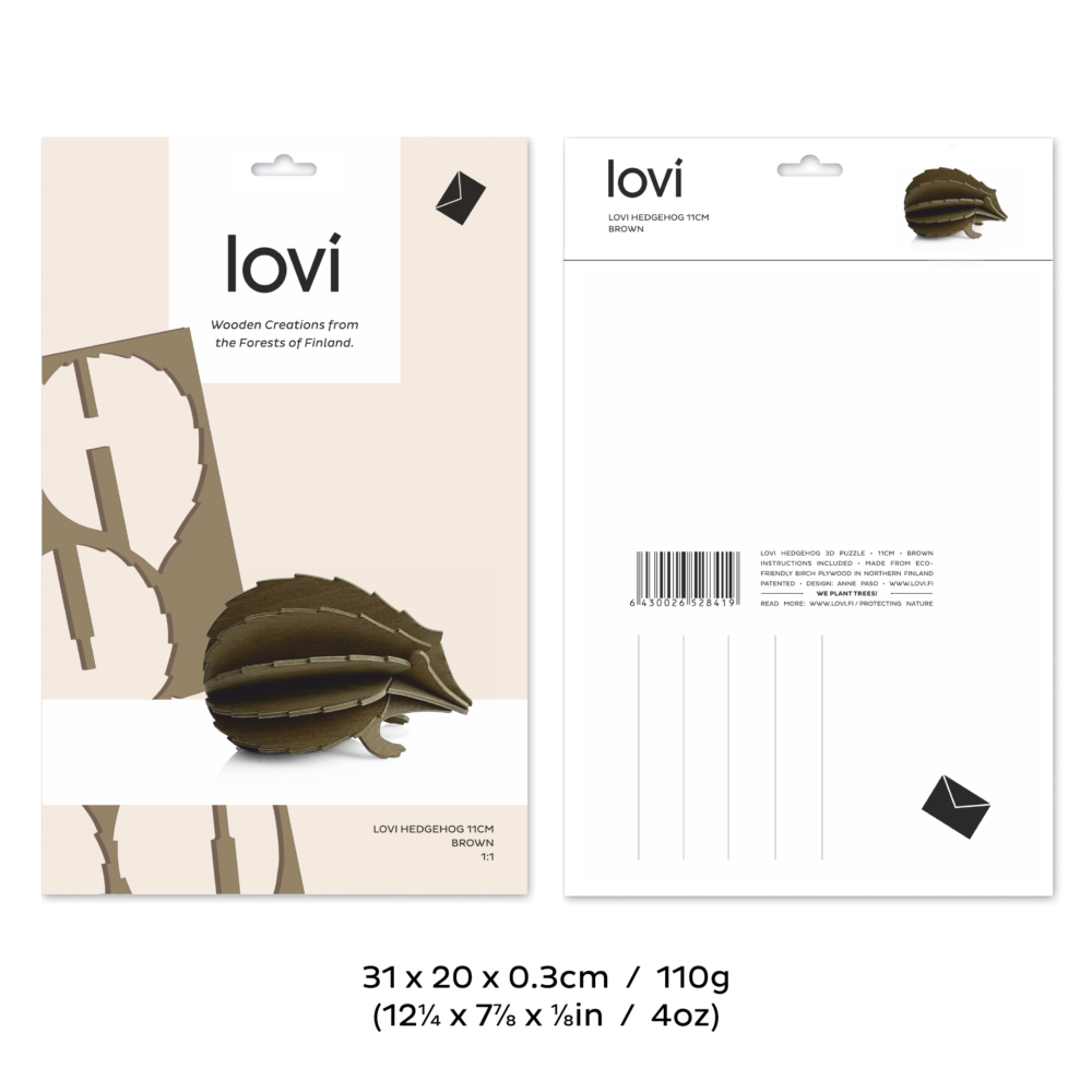 Lovi hedgehog browm 11 cm packaging