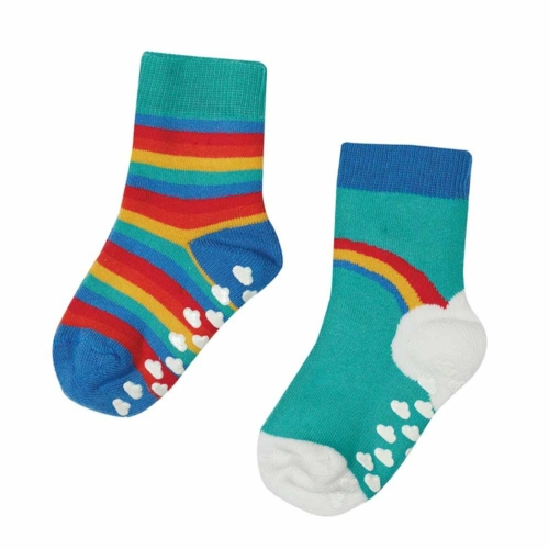 set of 2 grippy socks pacific aqua rainbows by frugi