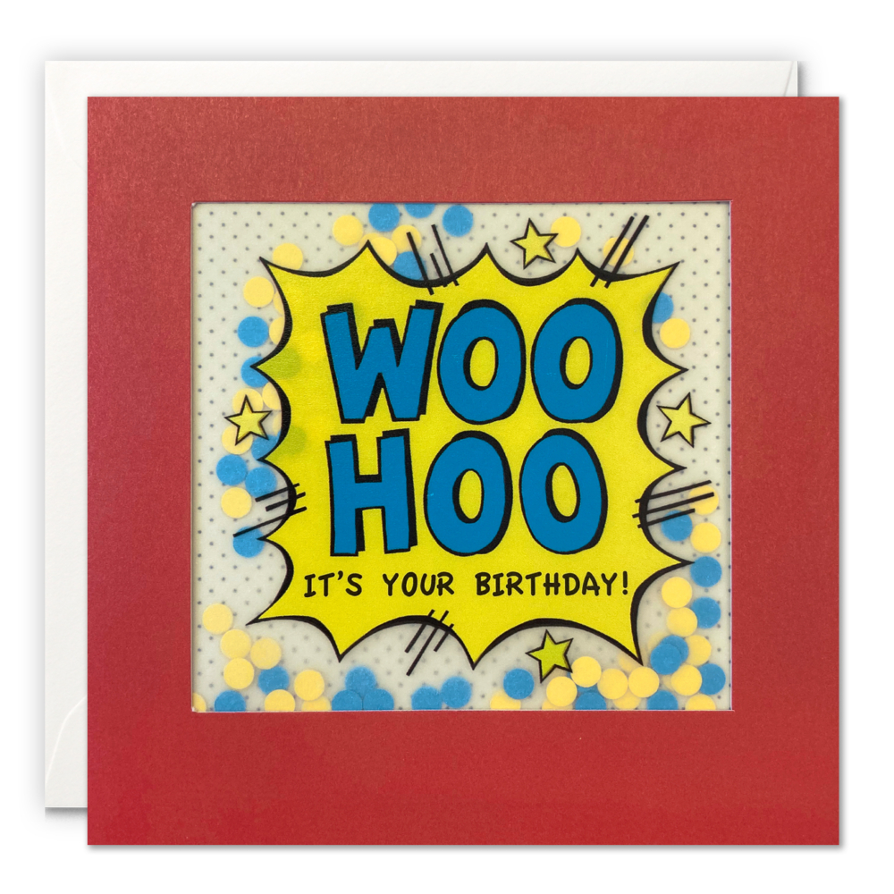 shakies pop art birthday card woo hoo by James Ellis