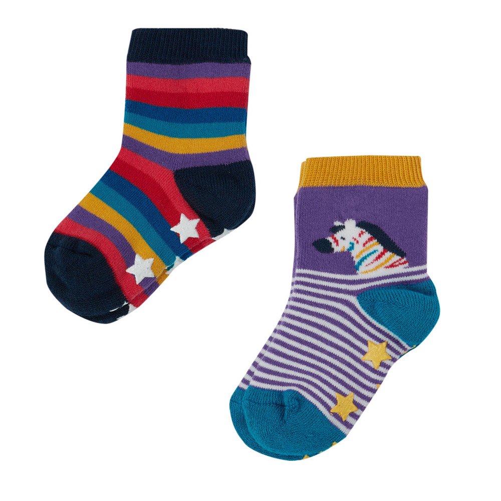 grippy socks zebra rainbow by Frugi