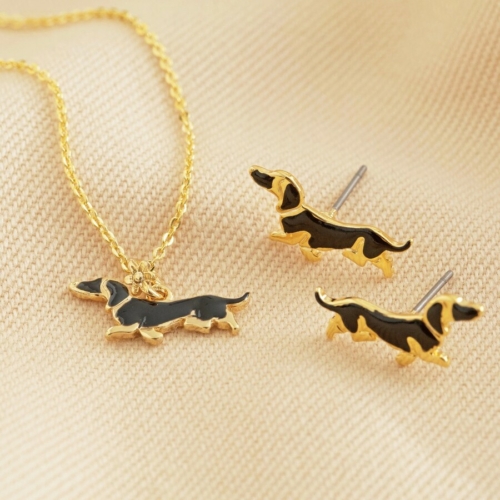 sausage dog necklace and earrings set by Lisa Angel